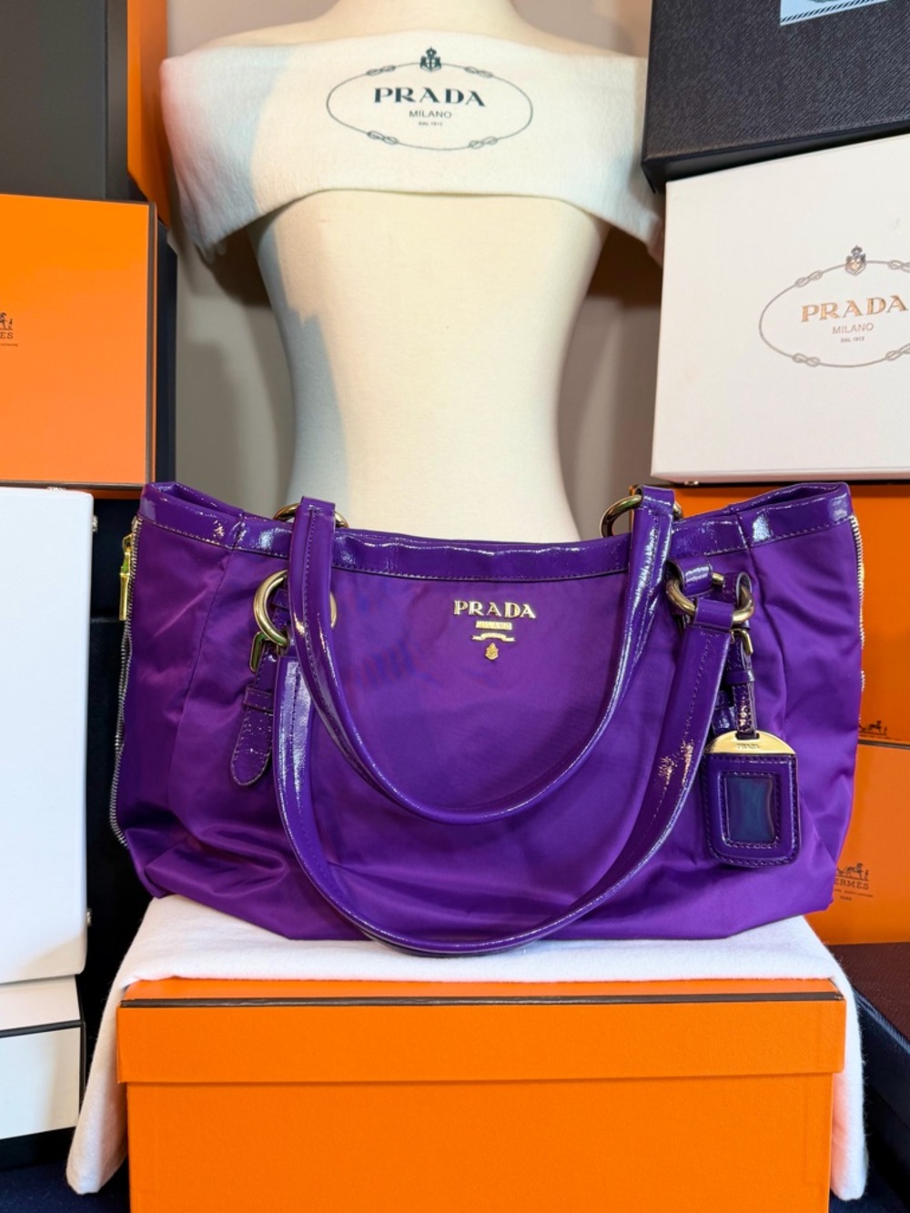 Prada Purple Nylon Shoulder Bag with Gold Hardware! Offers always welcome! - Picture 11 of 15